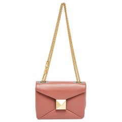 Valentino Old Rose Leather One Stud Chain Shoulder Bag