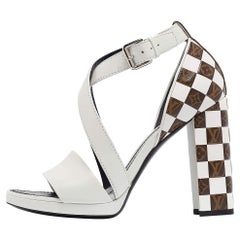 Louis Vuitton White/Brown Monogram Canvas & Leather Ankle Strap Sandals Size 39