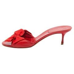 Casadei Red Leather and Fabric Bow Slide Sandals Size 39