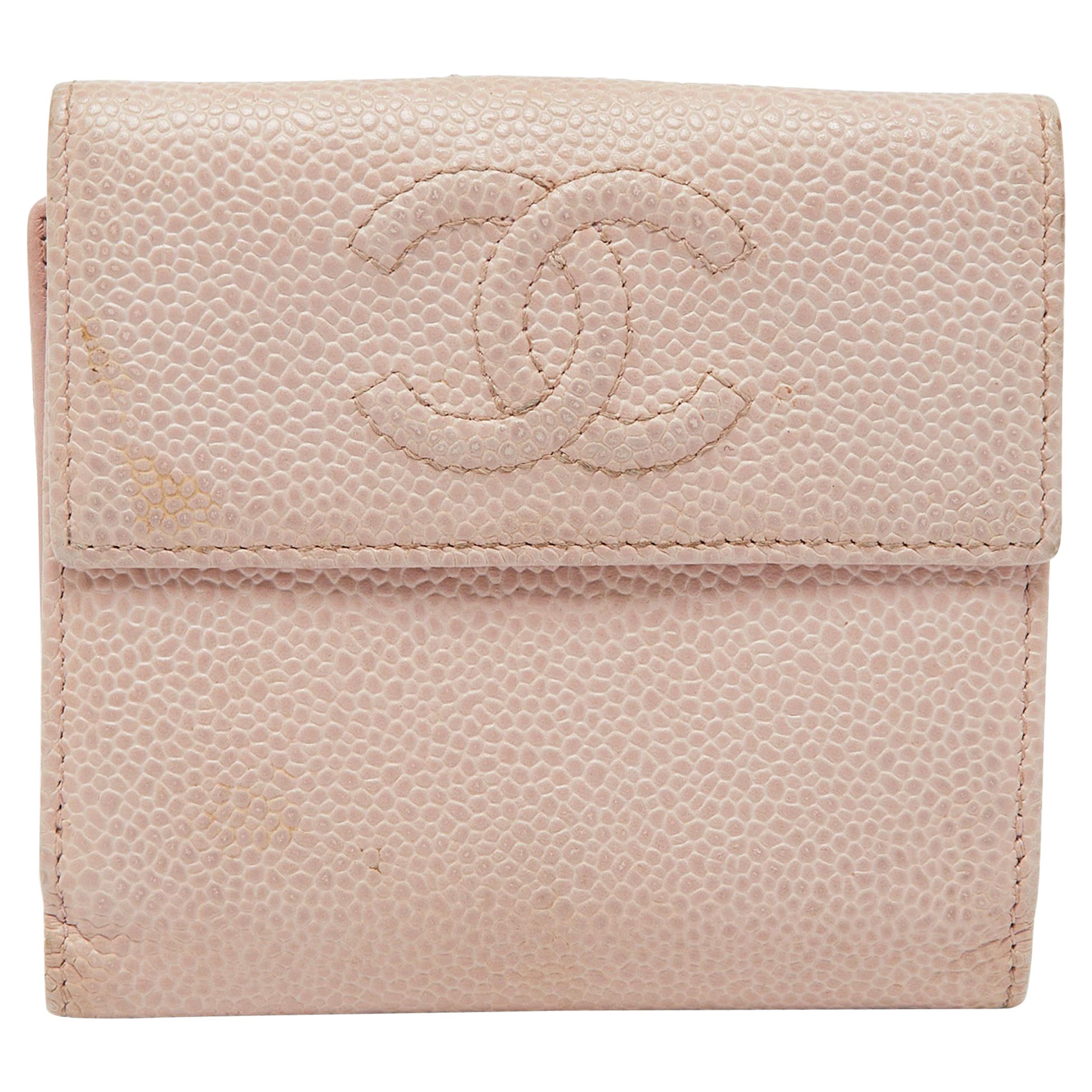 Chanel Pink Caviar Leather CC Compact Wallet For Sale