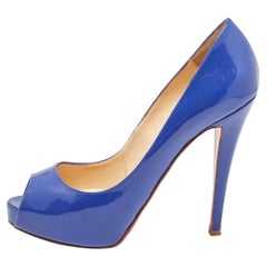 Christian Louboutin Blue Patent Leather Very Prive Pumps Size 38.5