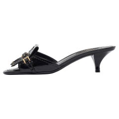 Louis Vuitton Black Patent Leather Studded Fringe Buckle Slide Sandals Size 38.5