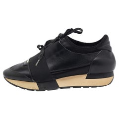 Balenciaga Black Leather and Fabric Race Runner Sneakers Size 37