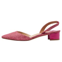 Manolo Blahnik Pink Canvas Aspro Slingback Pumps Size 39
