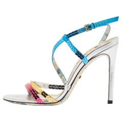 Gucci Multicolor Sequins and Leather Strappy Sandals Size 36