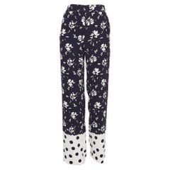 CH Carolina Herrera Blaue weite Hose aus bedrucktem Krepp mit Blumendruck XS