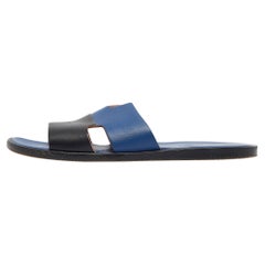 Hermes Blue/Black Leather Izmir Sandals Size 43.5