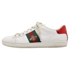 Gucci White Leather Web Ace Lace Up Sneakers Size 37.5