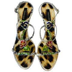 Vintage 2000s Roberto Cavalli Snake + Flower Enamel Rhinestone Heels Shoes