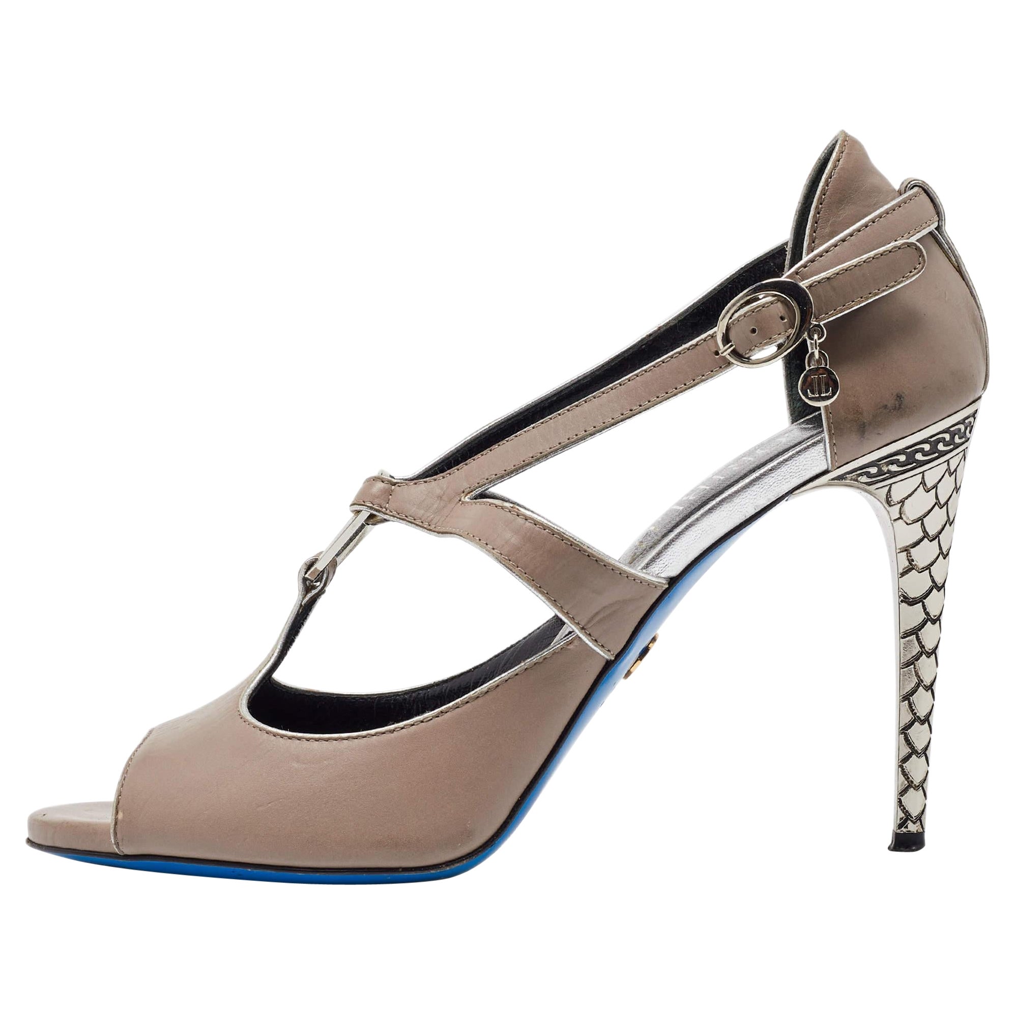 Loriblu Grey Leather Ankle Strap Sandals Size 39 For Sale