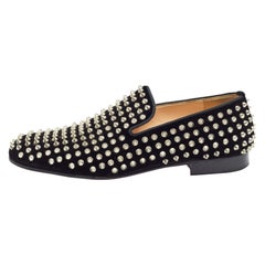 Christian Louboutin Black Velvet Dandelion Spike Smoking Slippers Size 40
