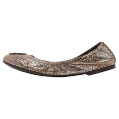 Tory Burch Metallic Brown Textured Suede Heidi Scrunch Ballet Flats Size 36