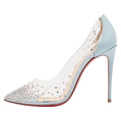 Christian Louboutin Light Blue Patent Leather & PVC Degrastrass Pumps Size 36.5