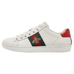 Gucci White Leather Bee Embroidered Ace Sneakers Size 34