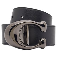 Coach Navy Blue/Black Leather Signature Buckle Reversible Cut to Size Belt