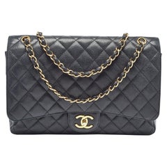 Bolso Chanel Negro Acolchado Caviar Piel Maxi Classic Doble Solapa