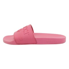 Gucci Pink Rubber Interlocking Logo Slides Size 39