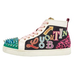 Christian Louboutin Multicolor Suede Patent Lou Spikes High Top Sneakers Size 40
