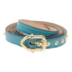 Burberry Blue Leather Studded Slim Belt 85 CM