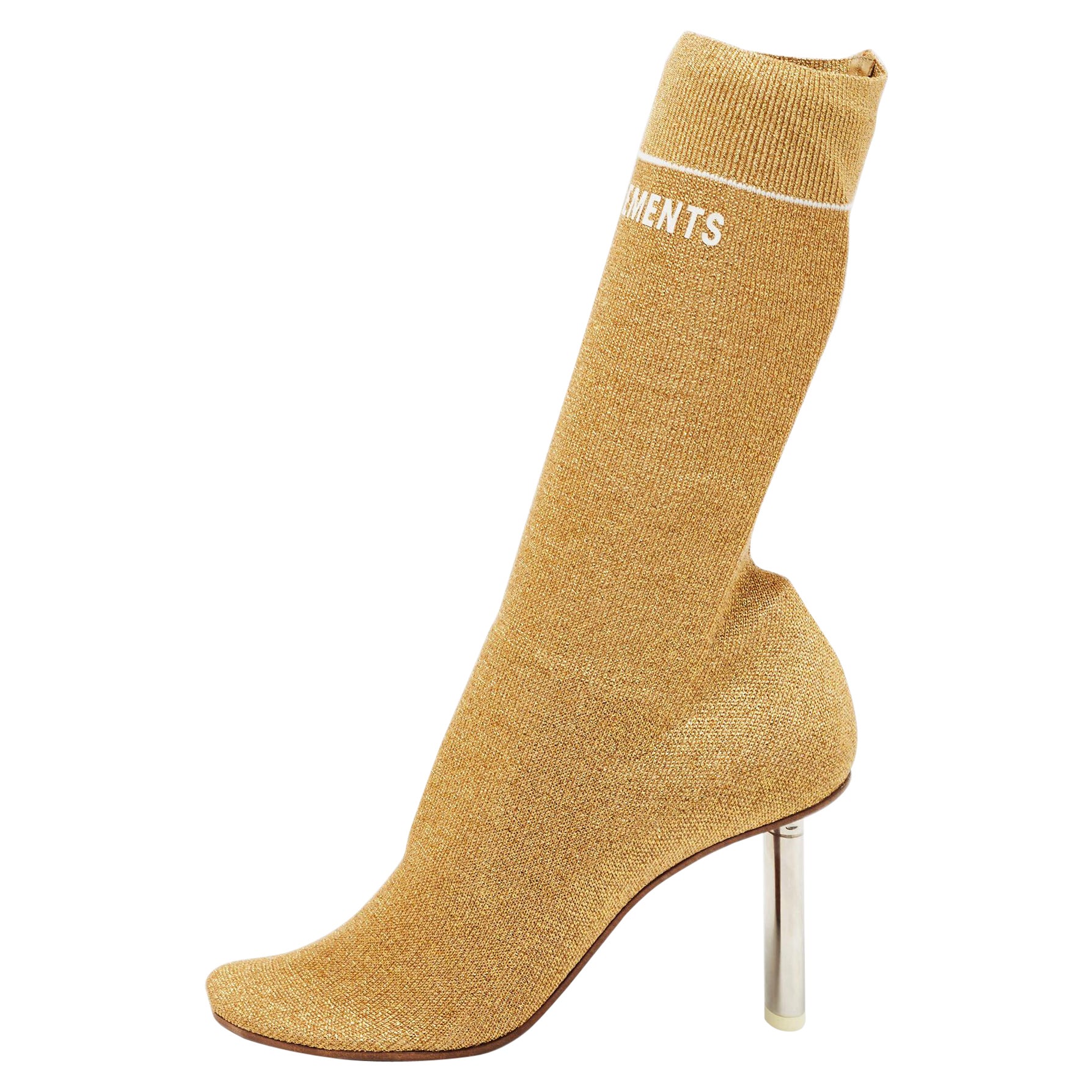 Vetements Gold Knit Fabric Sock Ankle Boots Size 39 For Sale