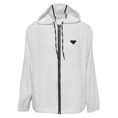 Prada White Terry Enameled Metal Logo Hoodie Jacket XL