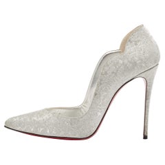 Christian Louboutin Silver Textured Glitter Hot Chick Pumps Size 38