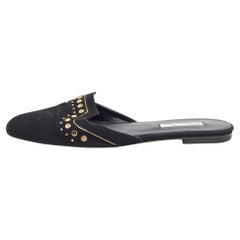 Oscar de la Renta Black Suede Studded Flat Mules Size 41