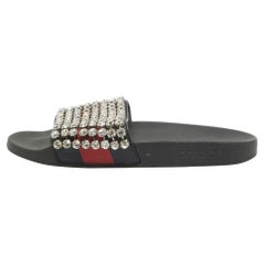 Gucci, pelle multicolore con accenti di rete, scivoli piatti taglia 39