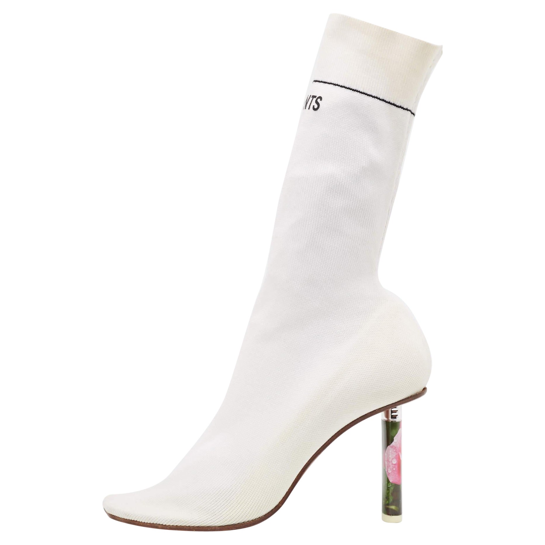 Vetements White Knit Fabric Sock Boots Size 39 For Sale