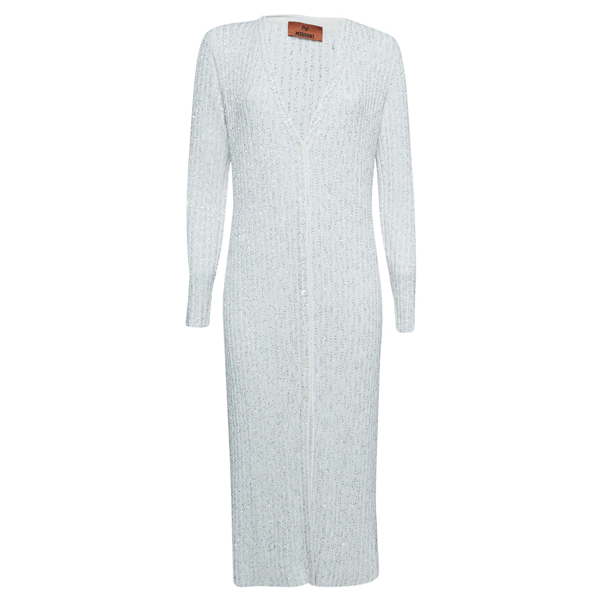 Missoni White Sequined Knit Midi Dress IT 44 For Sale