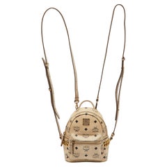 MCM Beige Visetos Coated Canvas and Leather Mini Studded Stark-Bebe Boo Backpack