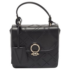 Versace Black Quilted Leather and Suede DV One Top Handle Bag