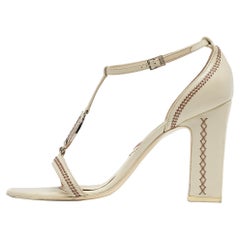 Dior Off White Leather T-Bar Ankle Strap Sandals Size 40