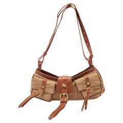 Burberry Beige/Brown Check Fabric and Leather Double Pocket Shoulder Bag