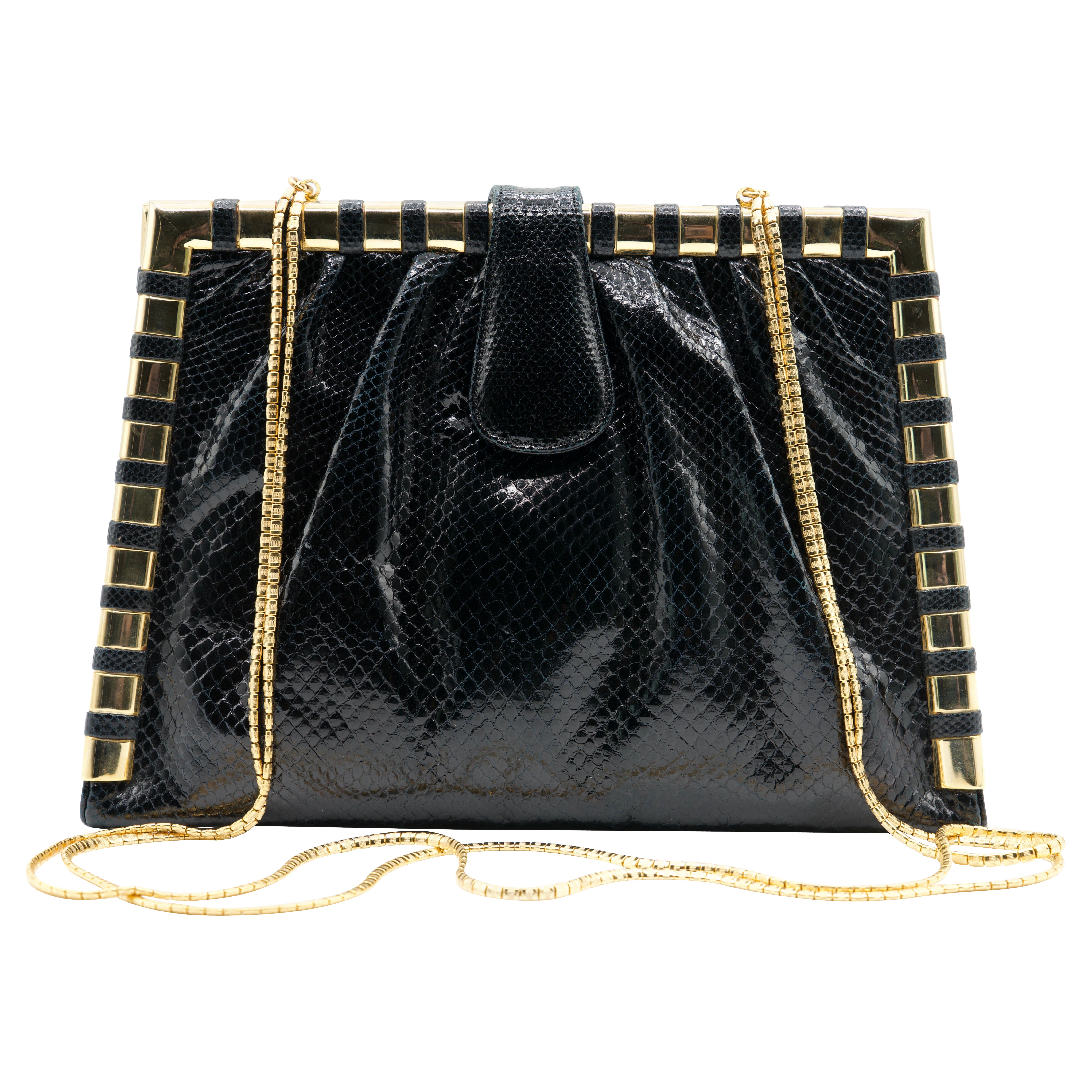 Bolso vintage Judith Karung negro herrajes dorados en venta