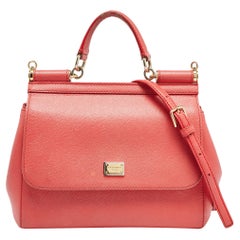 Dolce & Gabbana Coral Pink Leather Medium Miss Sicily Top Handle Bag