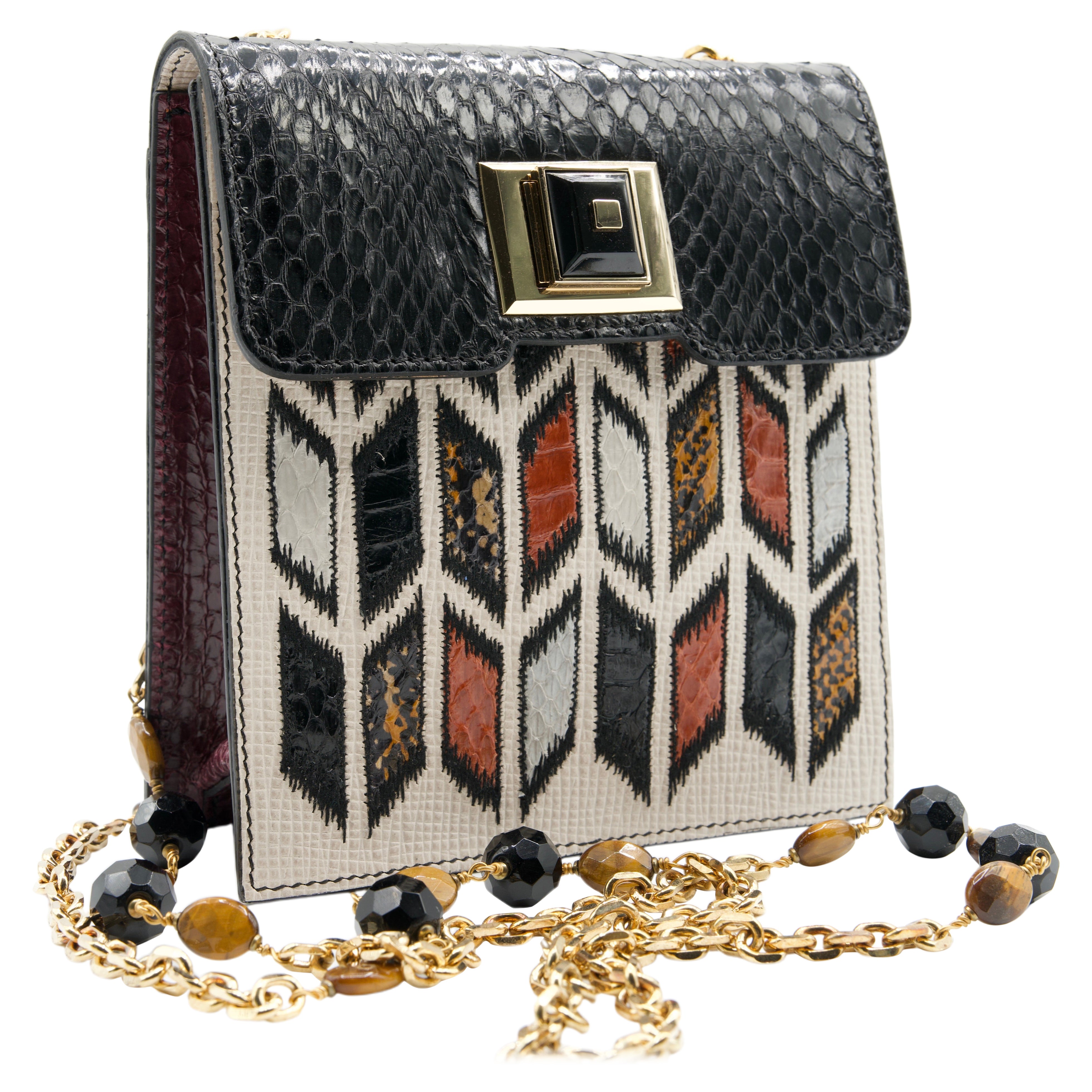 Vintage Andrew GN Snakeskin Semi precious Stone Chain Strap Bag For Sale