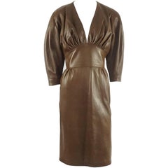 Jean Claude Jitrois Brown Leather Long Sleeve Dress - 6 -  circa 1980's