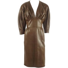 Jean Claude Jitrois Brown Leather Long Sleeve Dress - 6 -  circa 1980's 