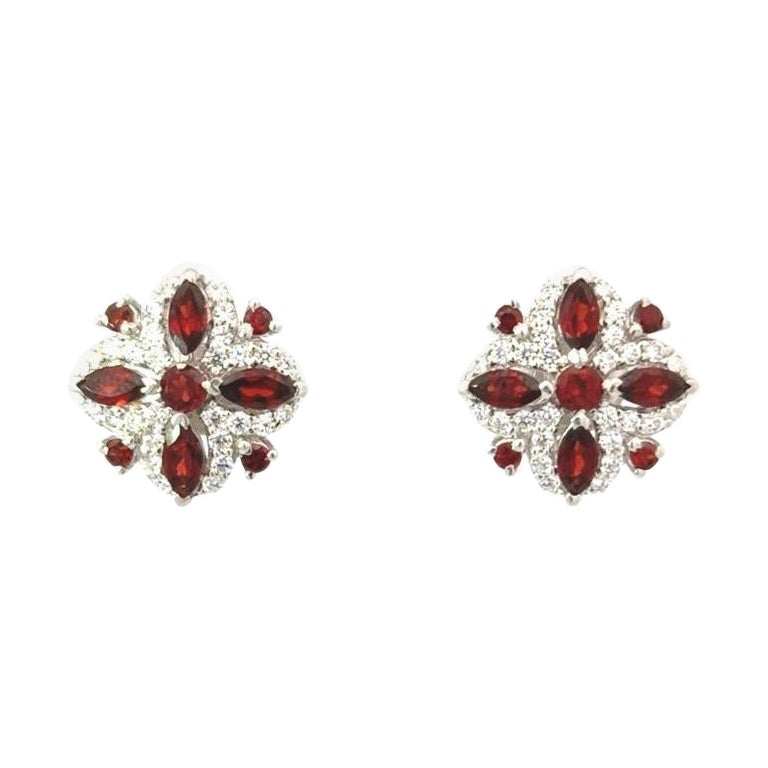 Dainty Natural Garnet Stud Earrings for Wedding Jewelry Crafted in 925 Silver For Sale