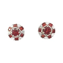 Natural Red Garnet Aura Round Sterling Silver Stud Earrings for Mother Gift