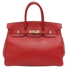 Hermes Birkin 35 Red Togo calfskin leather gold hardware 1995