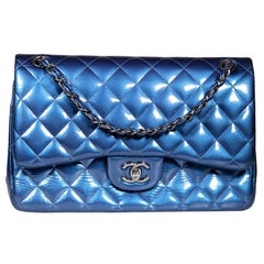 Chanel 2012-2013 Blue Patent Jumbo Double Flap Bag