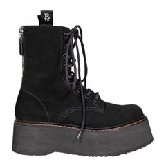 R13 Black Suede Double Stack Boots Size EU 40