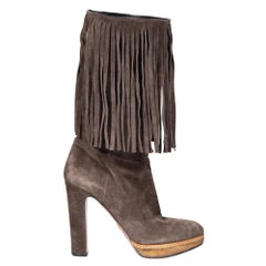 Prada Brown Wildleder Fransen Stiefel Größe IT 38