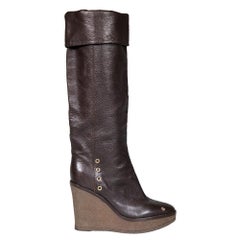 Saint Laurent Brown Leather Wedge Boots Size IT 38