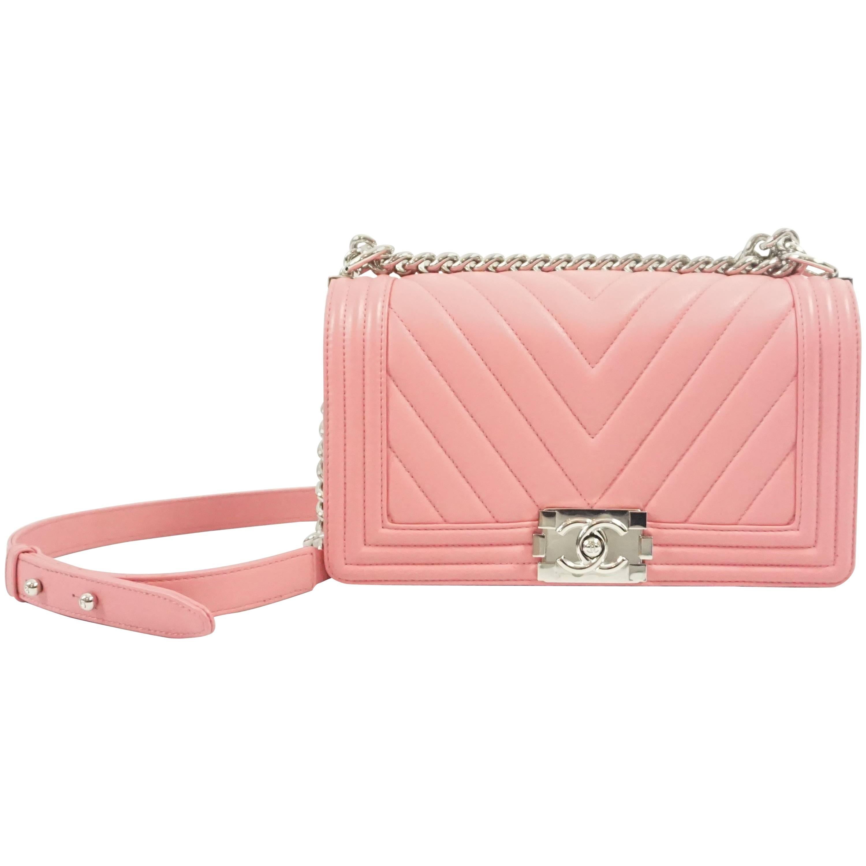 Chanel Pink Chevron Quilted Medium Boy Bag - SHW - 2016