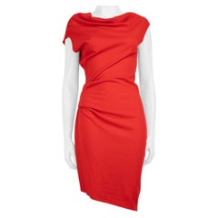 Helmut Lang Red Wool Asymmetric Shoulder Dress Size S