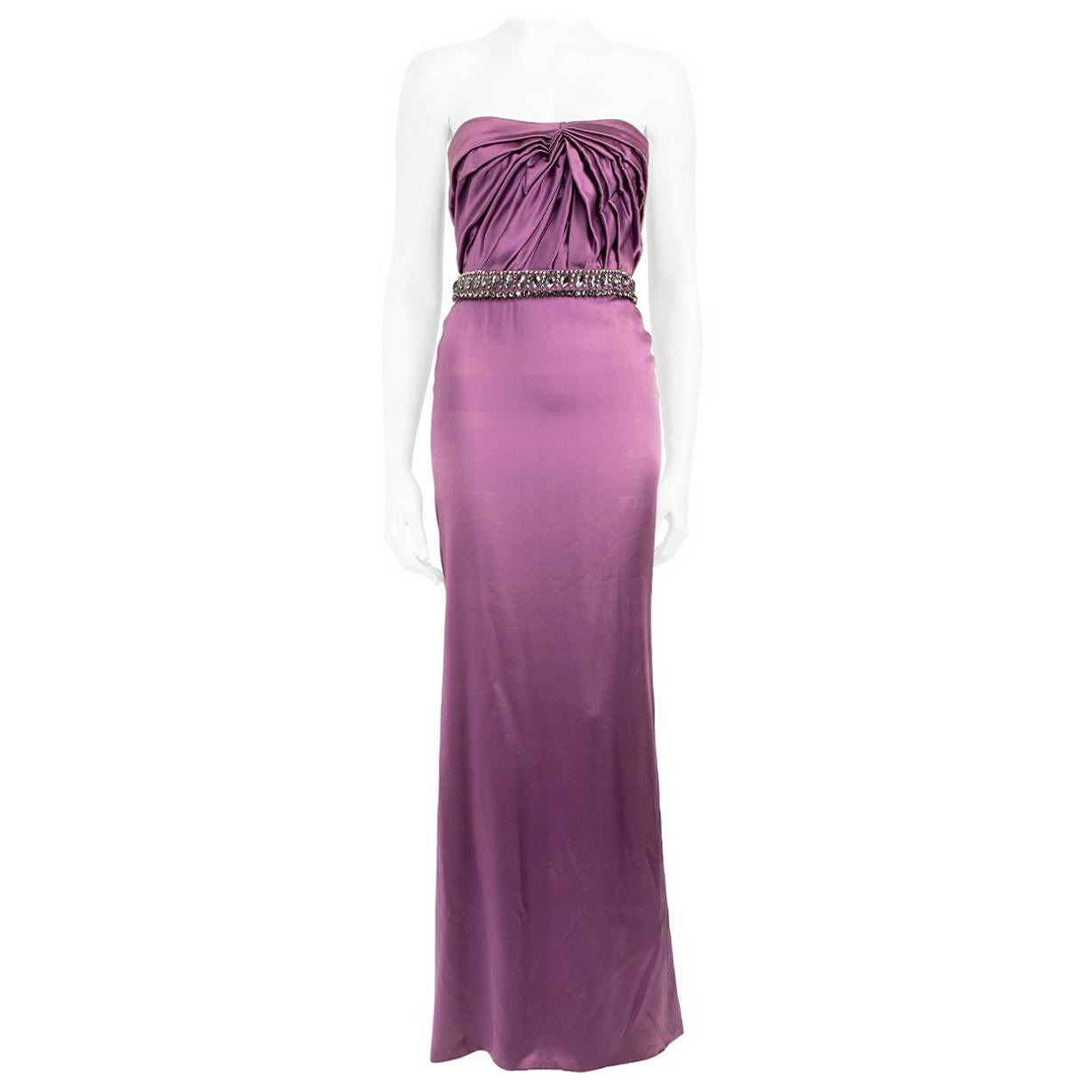 Versace Purple Silk Embellished Strapless Gown Size XS For Sale