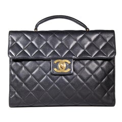 Chanel Black Caviar Leather Jumbo Briefcase